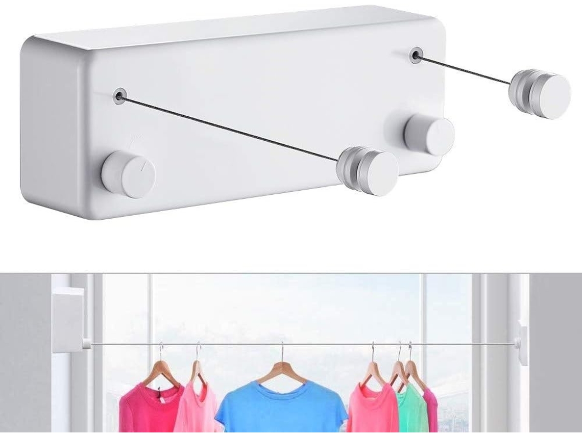 Varal Retrátil Lurelia, 2 X 4, Para Interior E Exterior, De Parede, De Aço Inoxidável, De Alumínio, Prateado, 2 M Ref. L1144