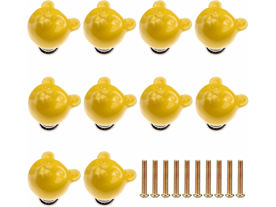 Conjunto De 10 Puxadores Cerâmica Em Formato Cabeça Urso Para Armários, Material Moderno, Fáceis De Instalar, Ideais