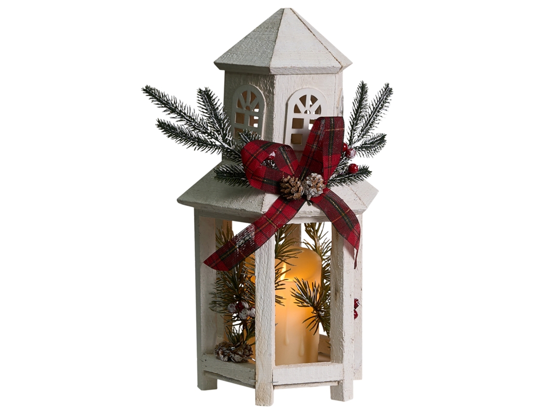 Lanterna Led Savivesi 38 Cm Padrão Natalicio Branco