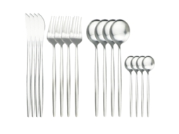 Conjunto de Talheres de 16 Peças em Aço Inoxidável e Vidro , Incluindo Faca, Colher, Garfo e Guardanapo. MDUG (prateado)