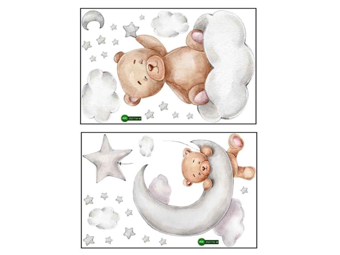 Mali 2pcs Adesivos de Parede Infantil Ursinhos no Lua Decorativos Quarto Bebê