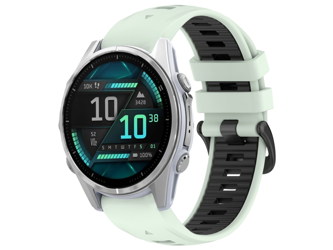 Bracelete para Garmin Fenix 8 Amoled XIAOMOYU em Silicone Duas Cores com Fivela de Aço (43mm) Verde Menta + Preto