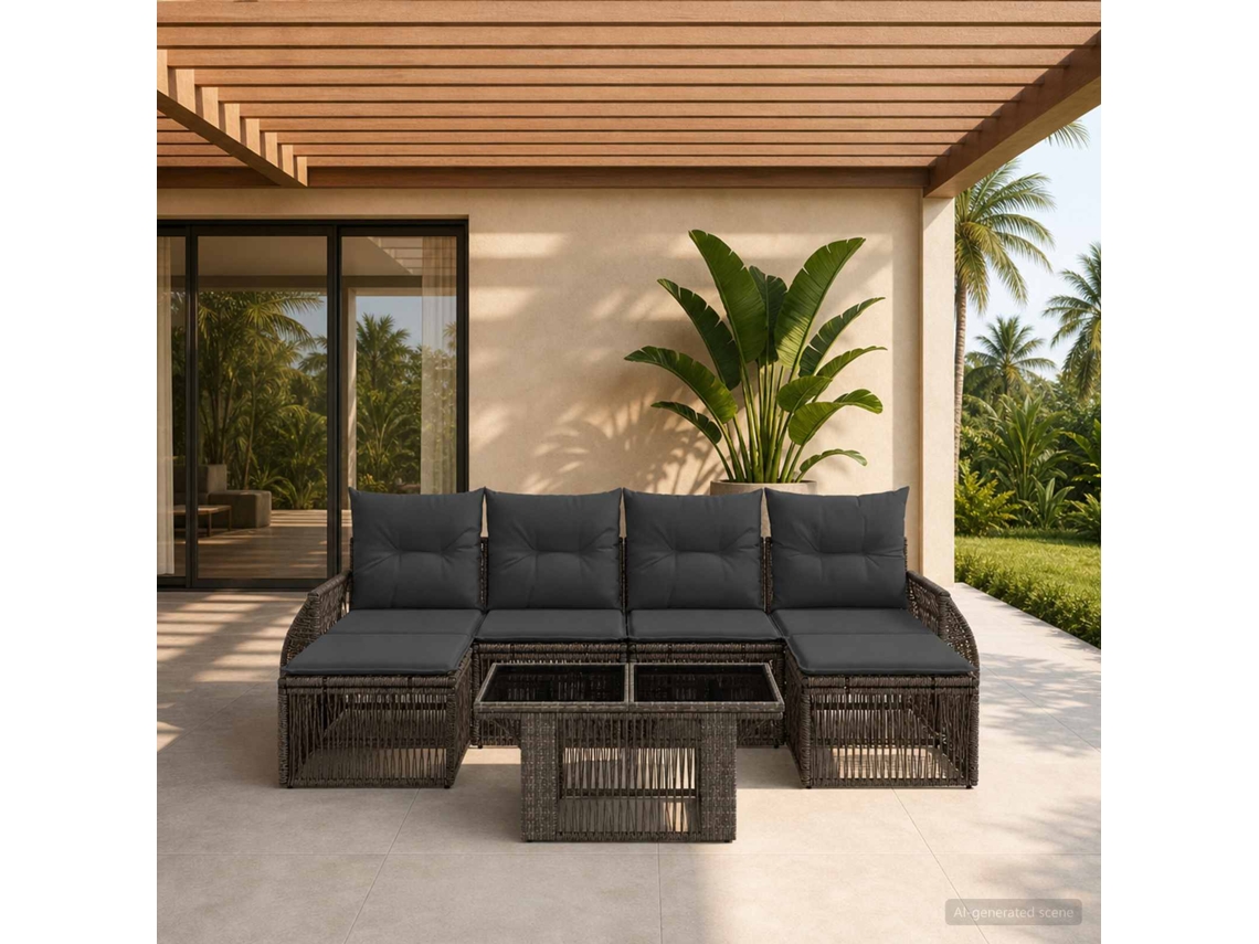 Vidaxl Conjunto De Sofá De Jardim 7 Unid. Cinza E Cinza Escuro Vime Pe