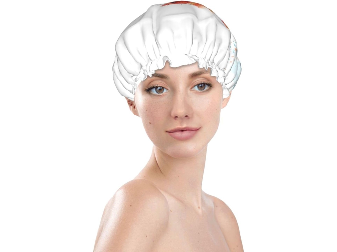 Touca De Banho Feminina, Reutilizável, Impermeável, Dupla Camada, Com Elástico, Ideal Para Cabelos Longos, Com Estampa