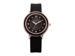 Relógio Analógico de Quartzo com Pulseira Pu Ajustável Estilo Elegante Redondo Preto