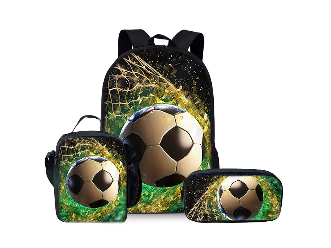 Mochila Escolar Panoona Conjunto De Lancheira E Estojo Com 3 Peças, Impressão 3d Futebol (17 Polegadas) Estilo 10