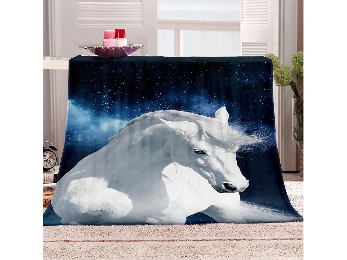 Manta com Estampa 3d de Cavalo Bran em Microfibra 70x100cm