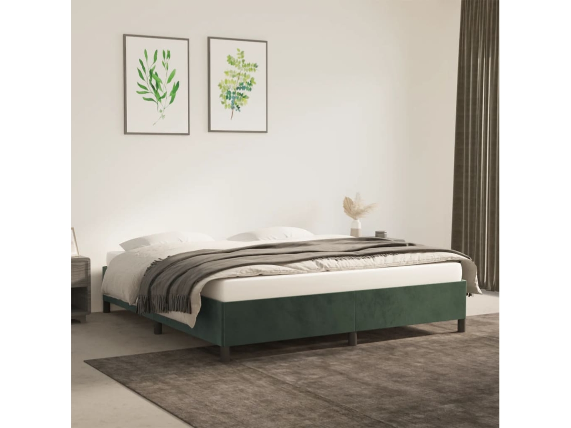 Estrutura De Cama Sem Colchão 180x200 Cm Veludo Verde-escuro