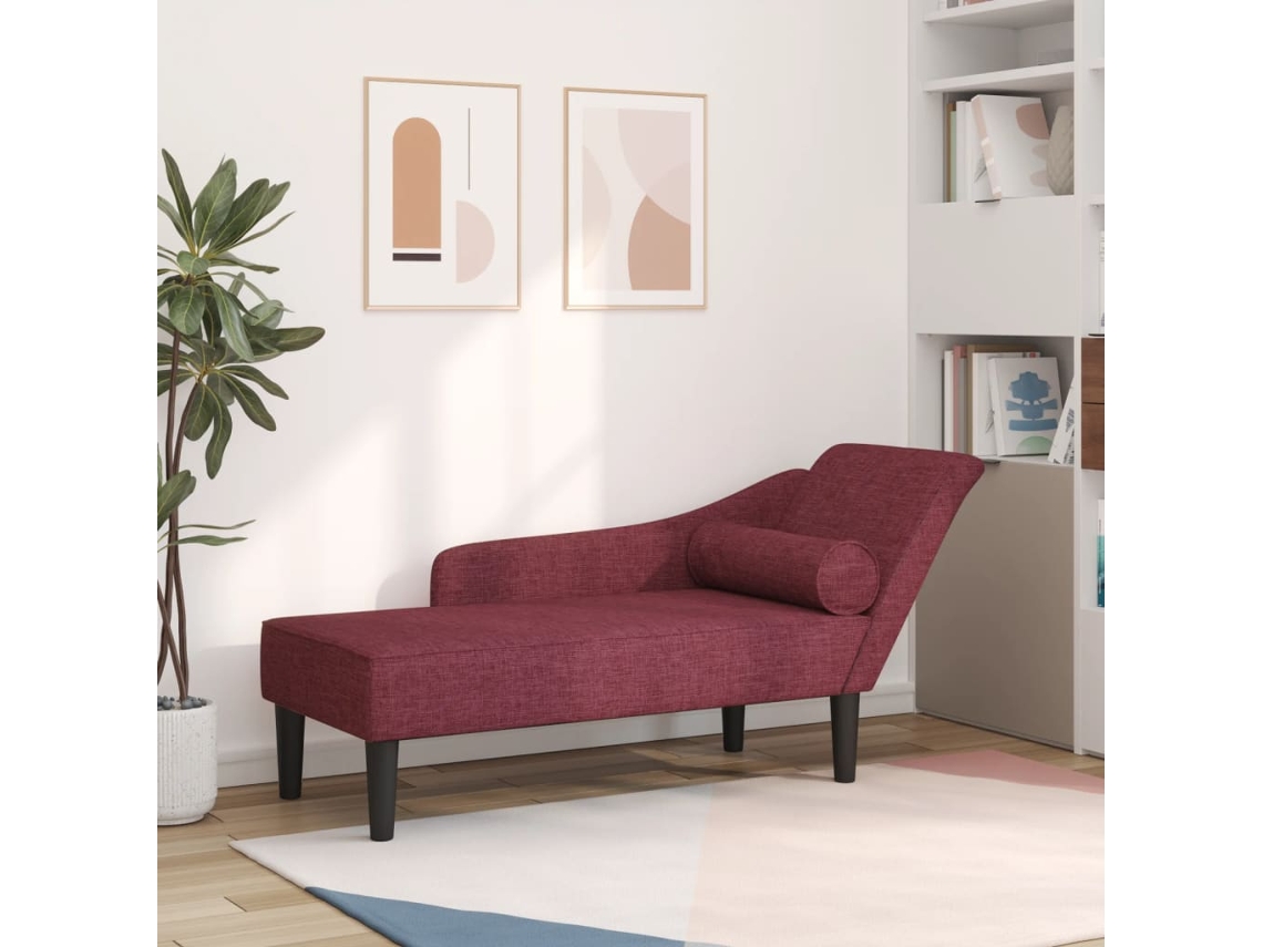 Vidaxl Chaise Longue Com Almofadões Tecido Vermelho Tinto