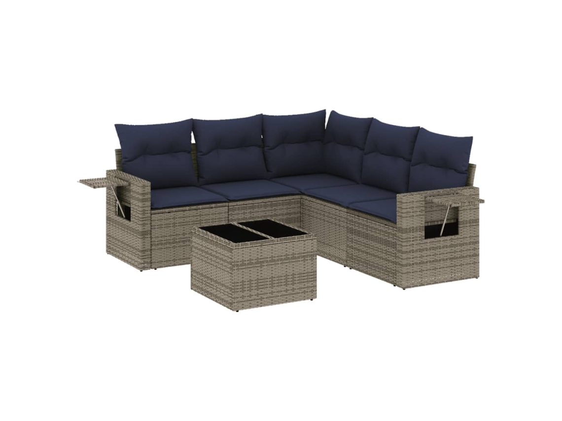 Conjunto de Sofá de Jardim, 6 Peças, Almofadas, Rattan Cinza MAISON EXCLUSIVE