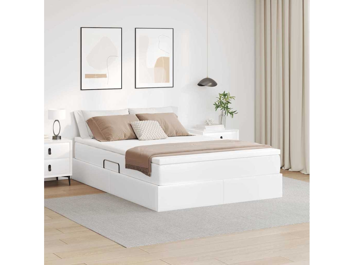 Vidaxl Cama Com Arrumação E Colchão Com Colchão Branco 140 X 190 Cm