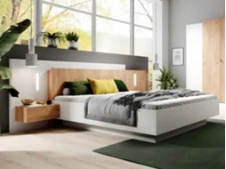 Estrutura de cama FRANCOLI VENTE-UNIQUE.PT Natural claro, Branco 160x200 cm - Com colchão - Com sommier