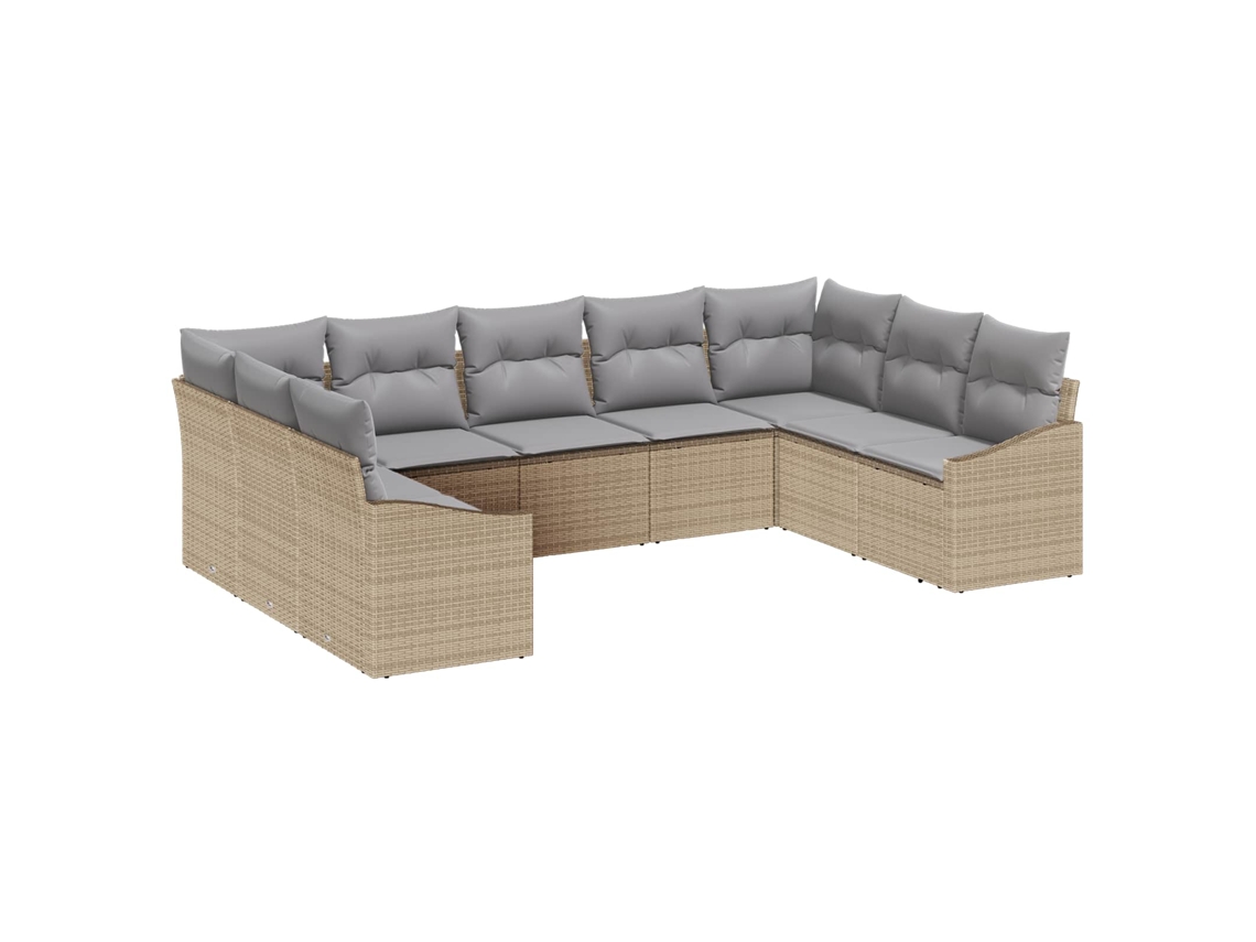 Vidaxl Conjunto De Sofá De Jardim 9 Unid. Bege E Cinza Claro Vime Pe