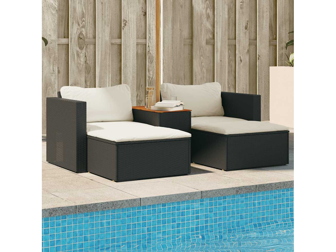 5 Pcs Conjunto Sofás De Jardim Com Almofadões Acácia E Vime Pe Dkd Home Decor