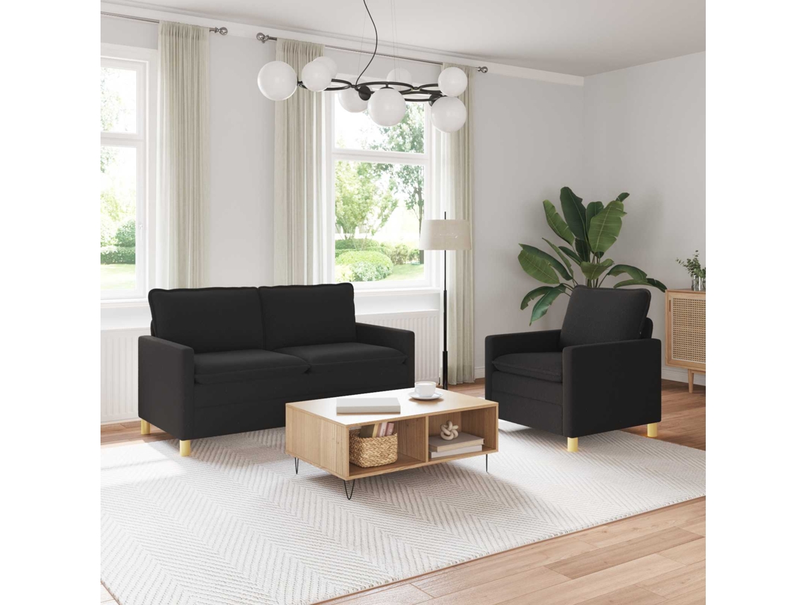 Vidaxl Conjunto De Sofás 2 Unid. Preto Tecido