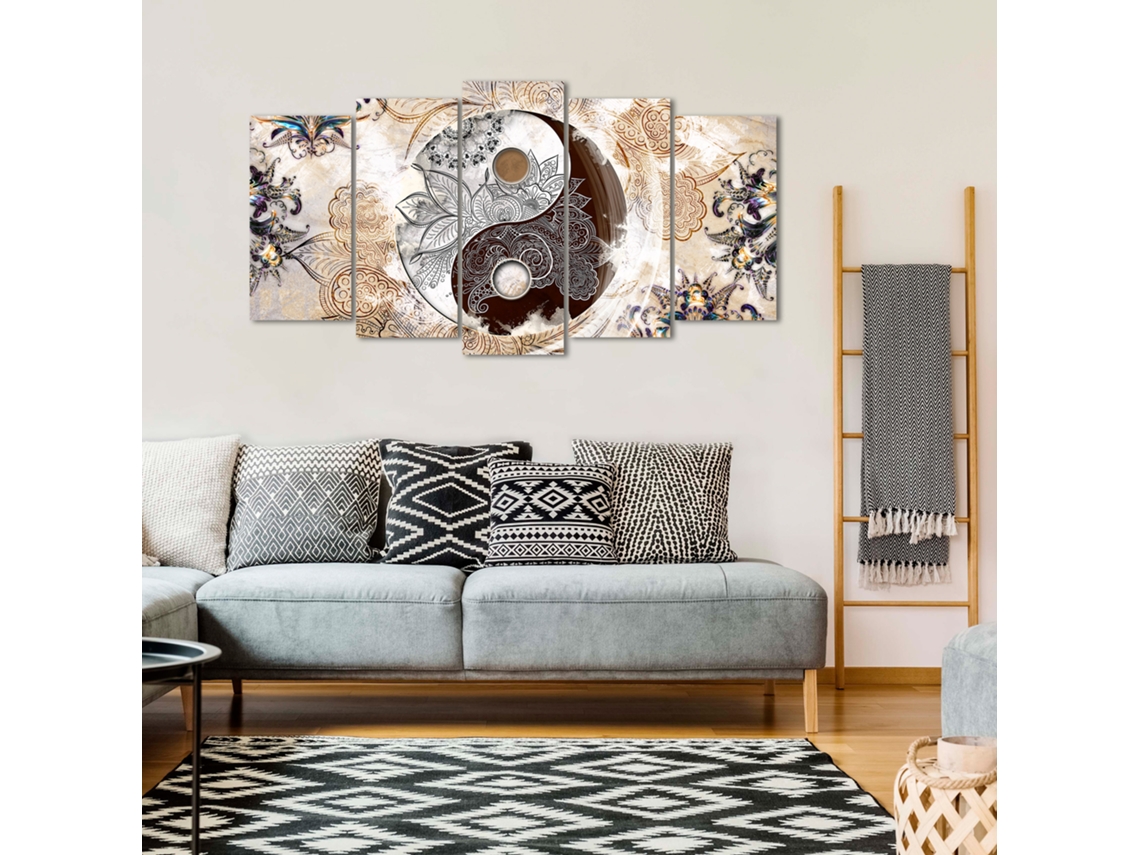 Quadro Moderno DEKOART Ying Yang, Abstratos,Zen, Bege, Marrom (150 X 80cm)