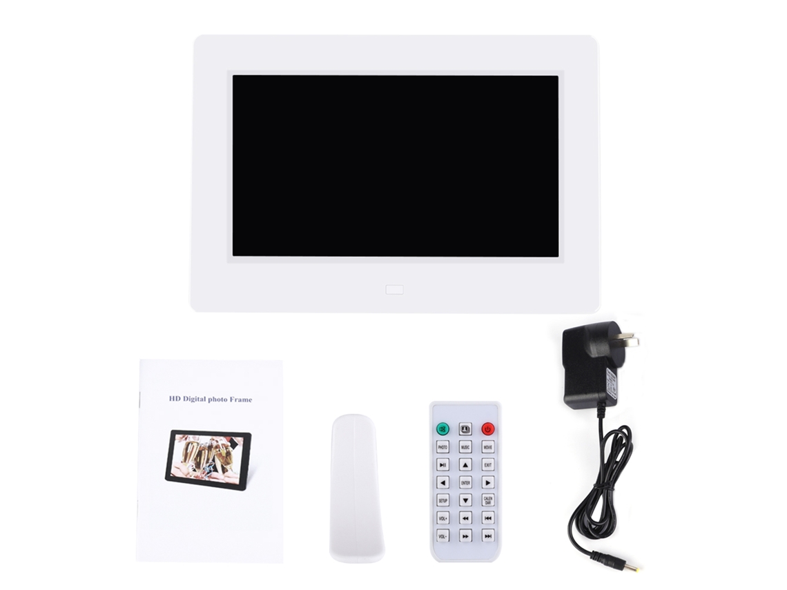 Lurelia Moldura Digital 7 Polegadas 1024x600 Telecomando Despertador Calendário Branco Ficha Au