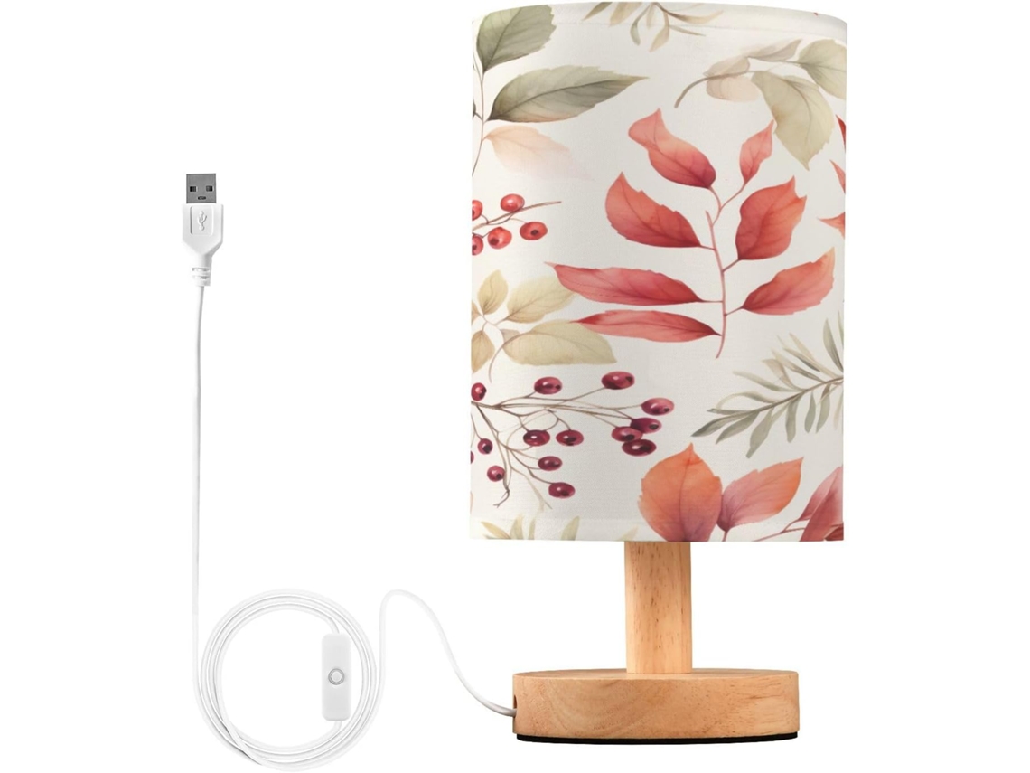Abajur De Cabeceira Com Estampa Floral Em Aquarela, Portas De Carregamento Usb C, Luminária De Mesa Cabeceira, Luminária