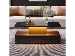 Mesa De Centro Com 2 Níveis Led Multicolorido, Design Moderno Com Gaveta De Arrumação E Prateleira Aberta Preto Mobrio
