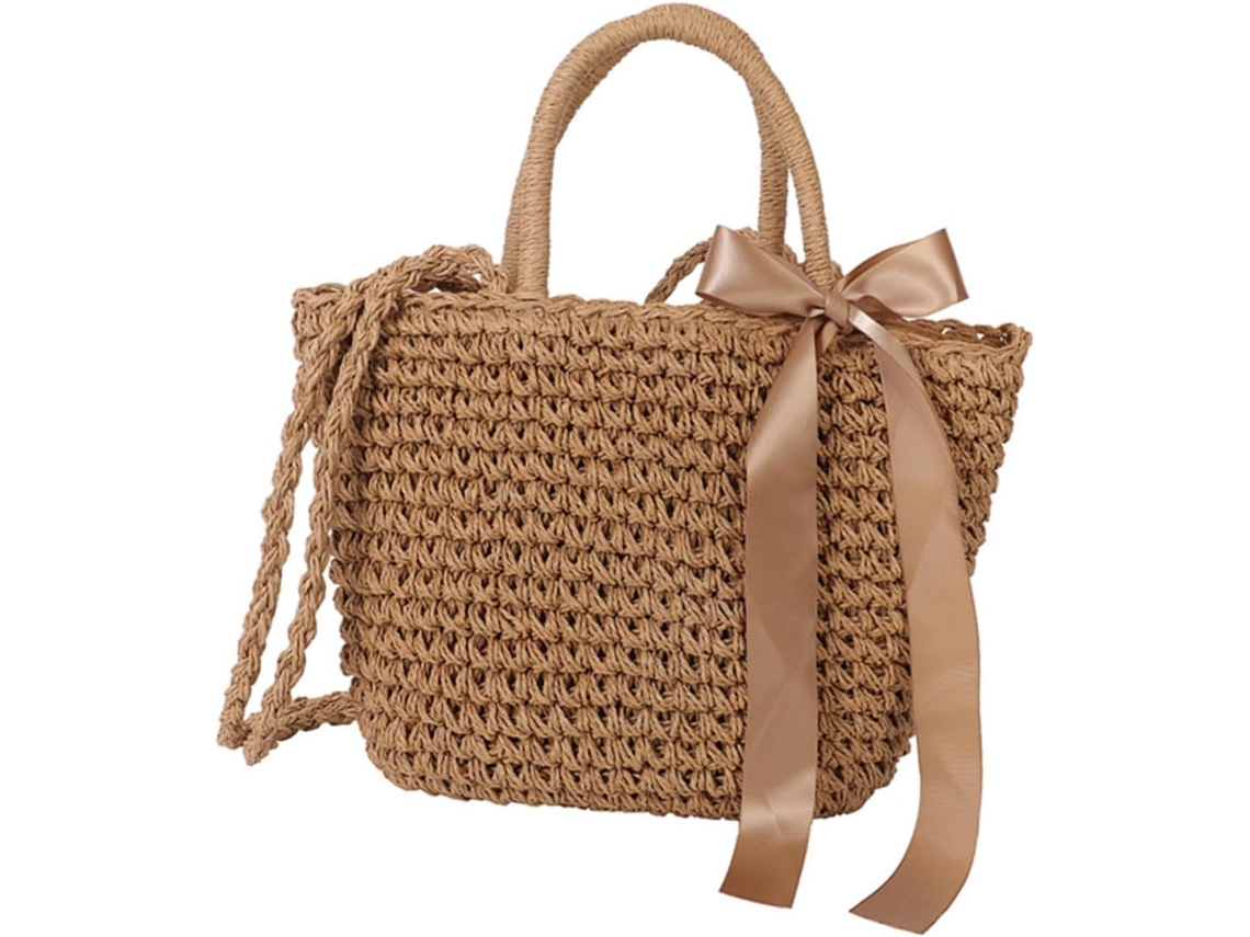 Bolsa De Praia Feminina Em Tecido Trançado, Com Alça De Ombro Elegante, Ideal Para Praia, Compras E Viagens - Prática E Sofisticada.