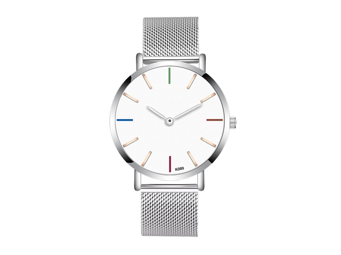 Reloj De Pulsera Para Hombre Con Correa De Malla Acero Inoxidable Cuadro Redondo Cuarzo Plata