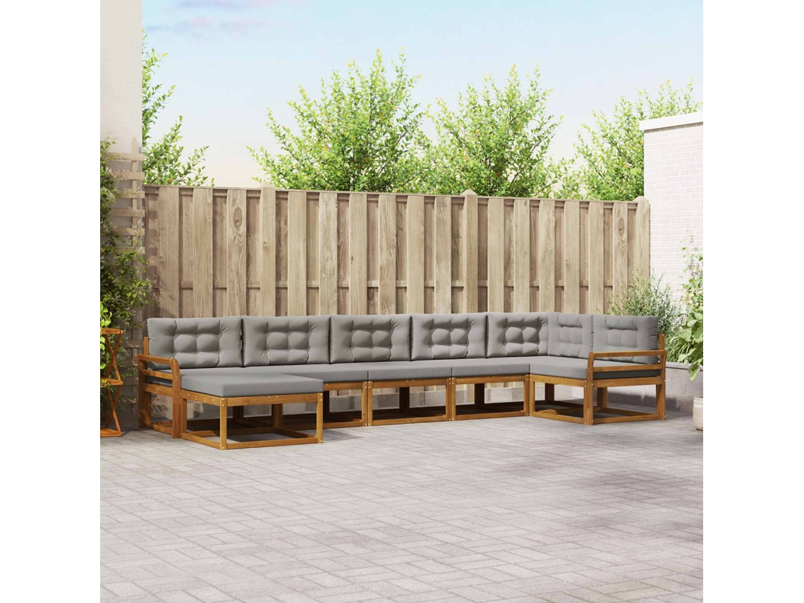 Vidaxl Conjunto De Sofás Para Exterior 7 Pcs Cinza Natural E Claro