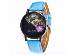 Relógio Zhoulianfa Unissex Fashion Casual de Quartzo com Pulseira de Couro Azul Claro