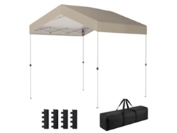 Tenda Dobrável 2,4x2,4 M Pop-up Upf50+ Bloqueio Central Altura Ajustável Bolsa De Transporte Sacos De Areia Bege