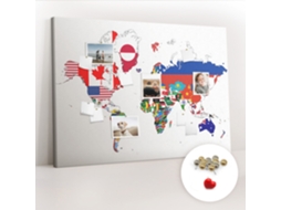 Quadro De Cortiça Com Impressão Mapa De Bandeiras Nacionais Para O Quarto Das Crianças Espelharte (140x100 Cm)
