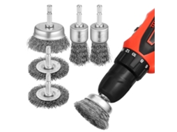 Conjunto de 6 Escovas Cilíndricas de Metal para Furadeira, em Ferro Galvanizado Prateado, para Limpeza de Alta Pressão. SFUSHOS