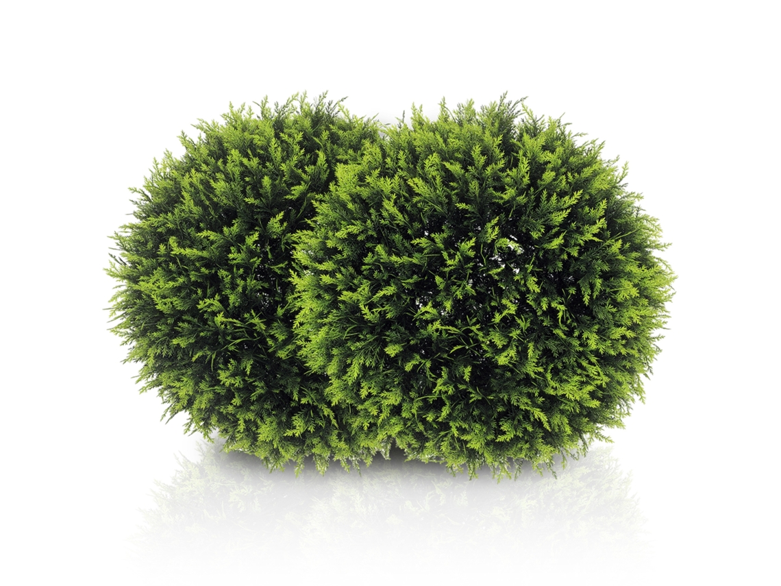 Kit 2 Plantas Artificiais Esféricas com Folhas de Cedro para Casa e Jardim Ø45 Cm Verde BTFORUS