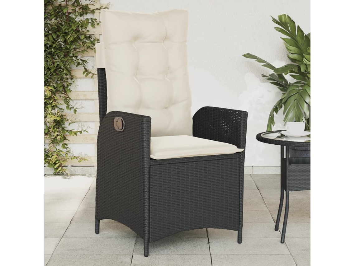 Vidaxl Cadeira De Jardim Reclinável C/ Almofadões Vime Pe Preto