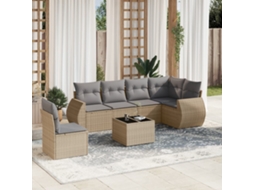 Vidaxl 7 Pcs Conjunto de Sofás P/ Jardim com Almofadões Vime Pe Bege