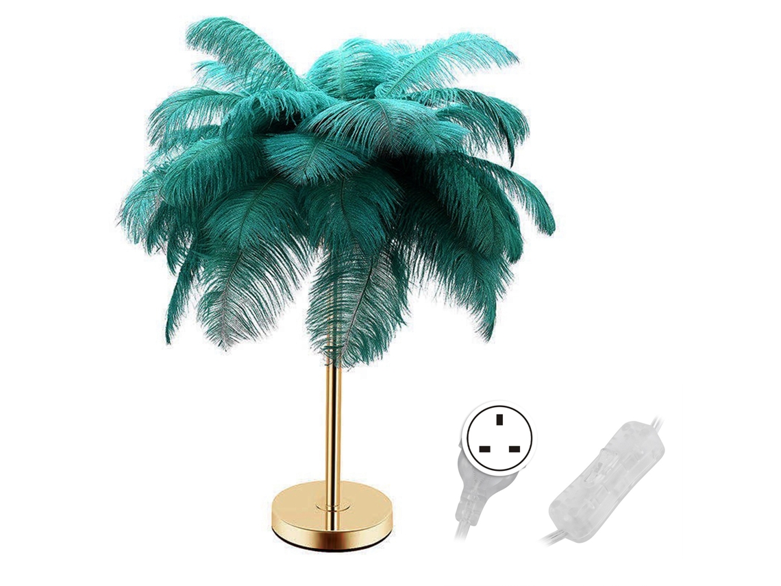 Lâmpada de Mesa com Penas de Avestruz G4, Luz Noturna, Decorativa, Quarto, Casamento, Verde Escuro, Plug UK 230V