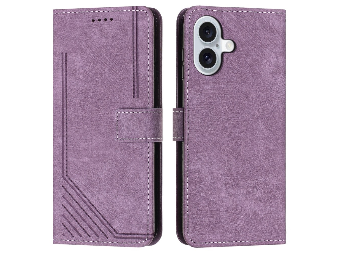Capa Em Couro Pu Para Apple Iphone 16 Plus Roxo