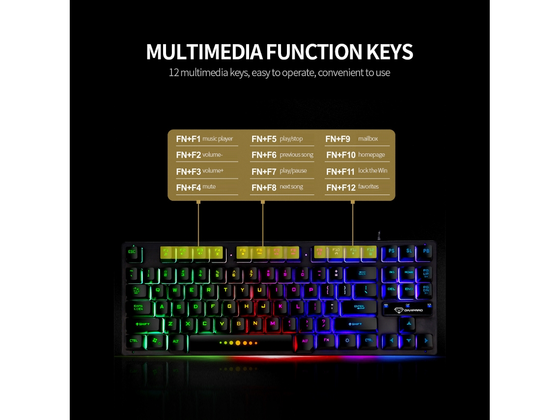 Aetheria teclado Gamer Gk 10 Fio Usb 87 Teclas Retroiluminação Colorida Ergonômico Preto