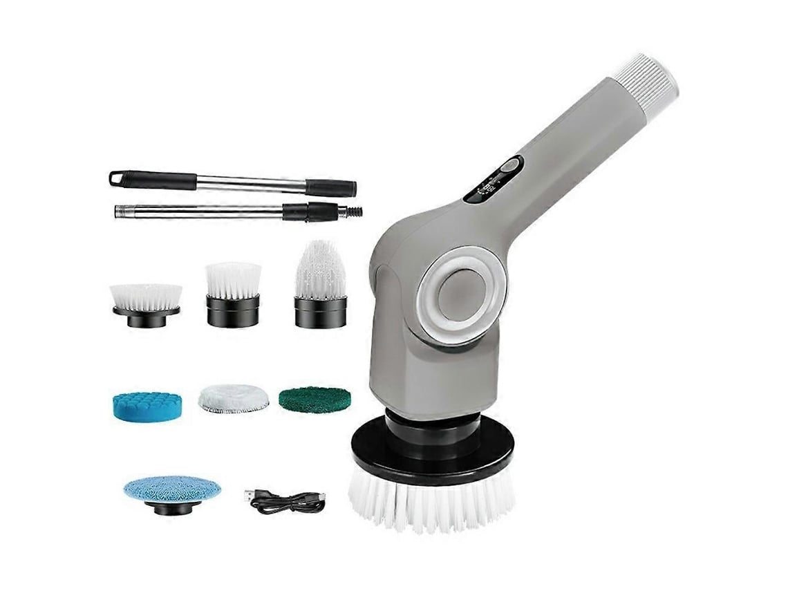 Escova De Limpeza Elétrica Cinza, Com Acessórios, Extensível