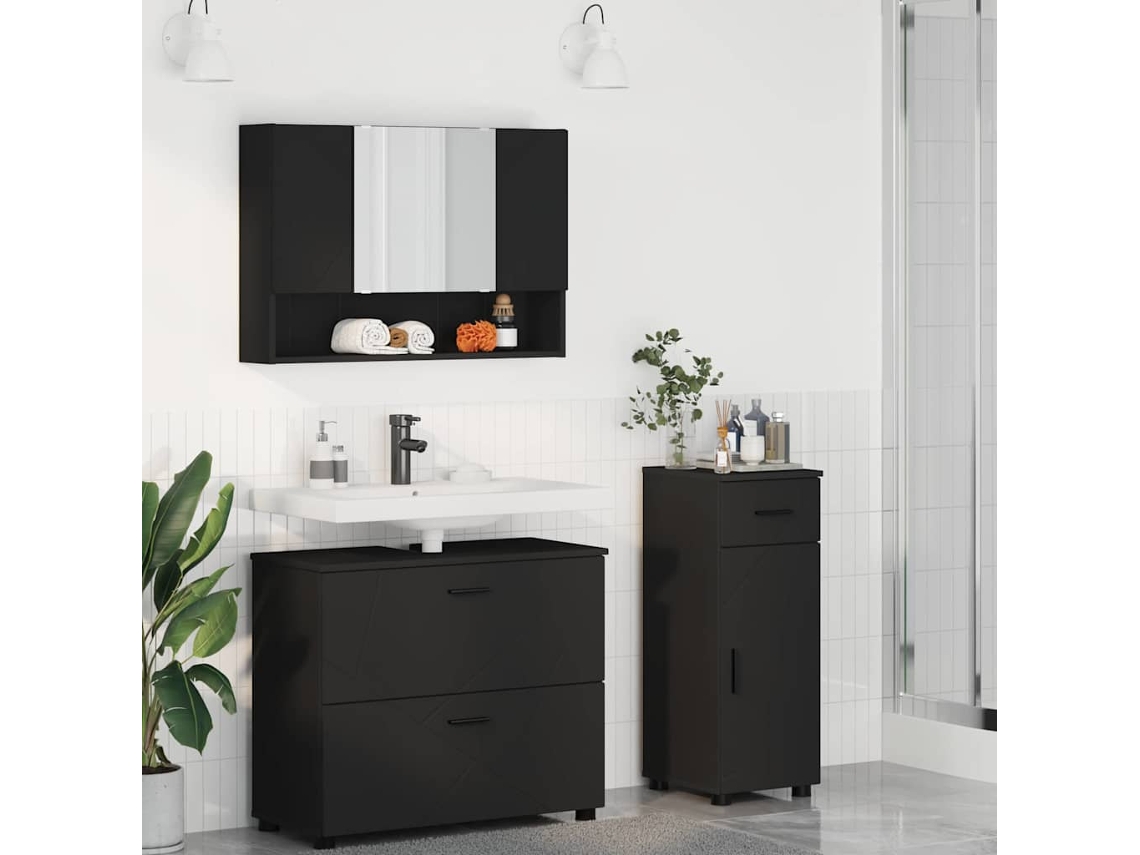 Vidaxl Conjunto De Móveis Para Banheiro 3 Unid. Preto