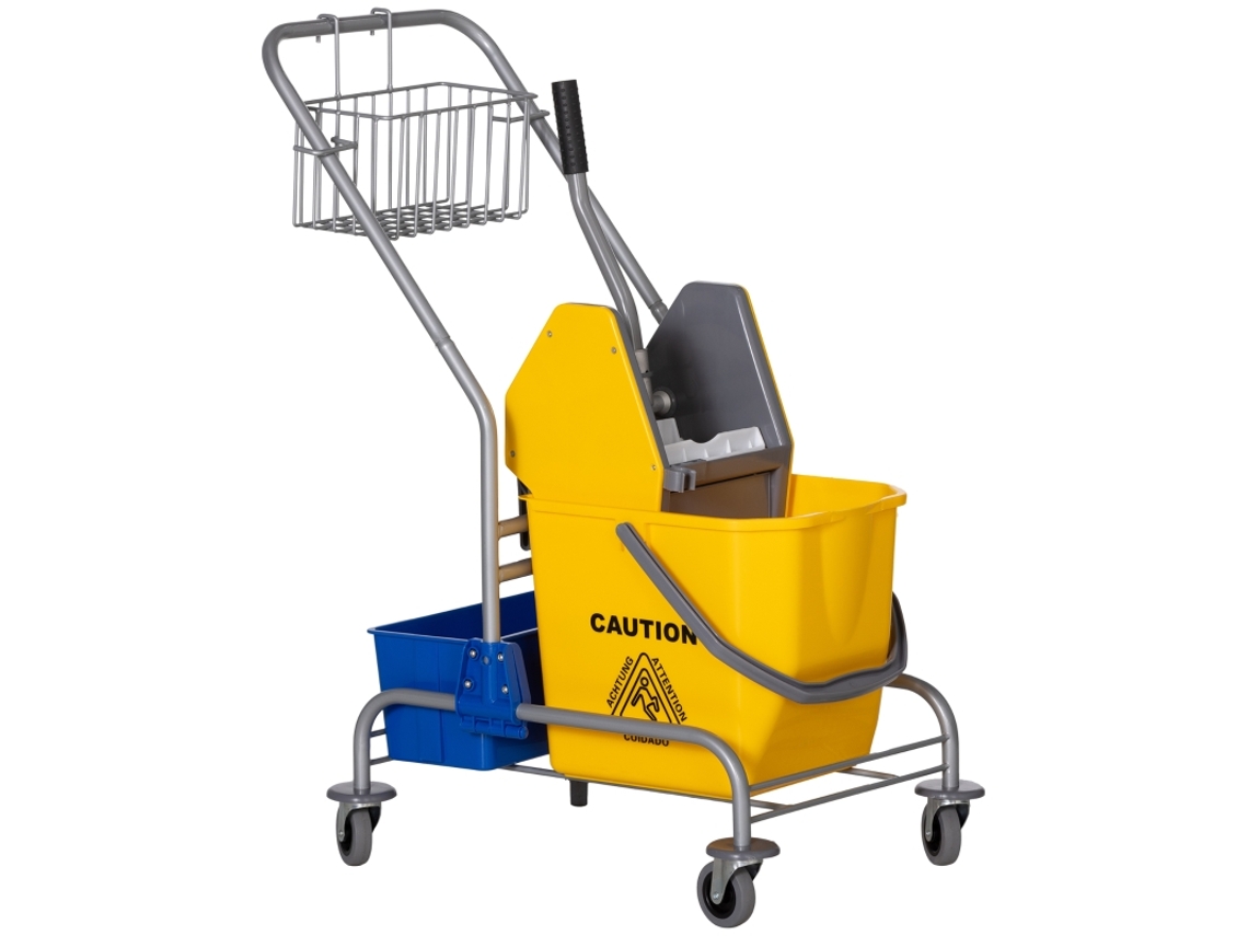 Carrinho Limpeza Esfregão 25l 4 Rodas Plástico Amarelo