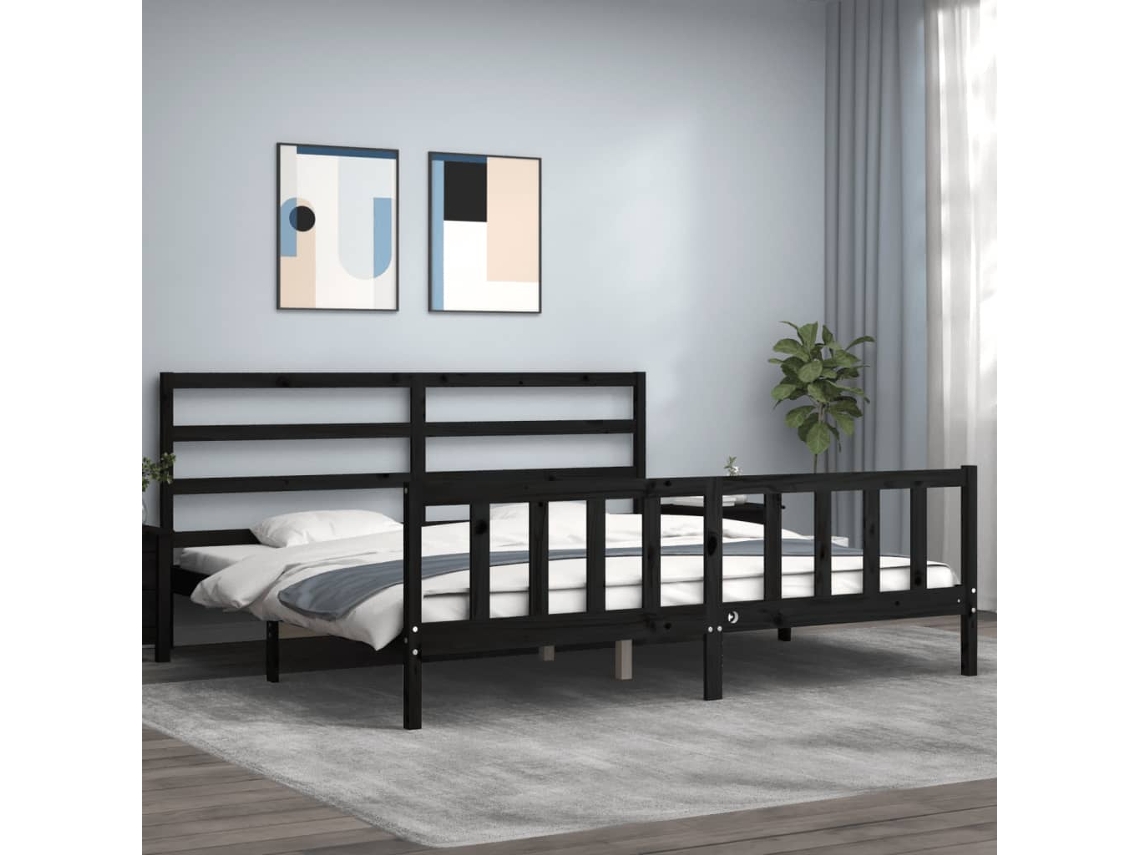 Vidaxl Estrutura De Cama Com Cabeceira 200x200 Cm Madeira Maciça Preto