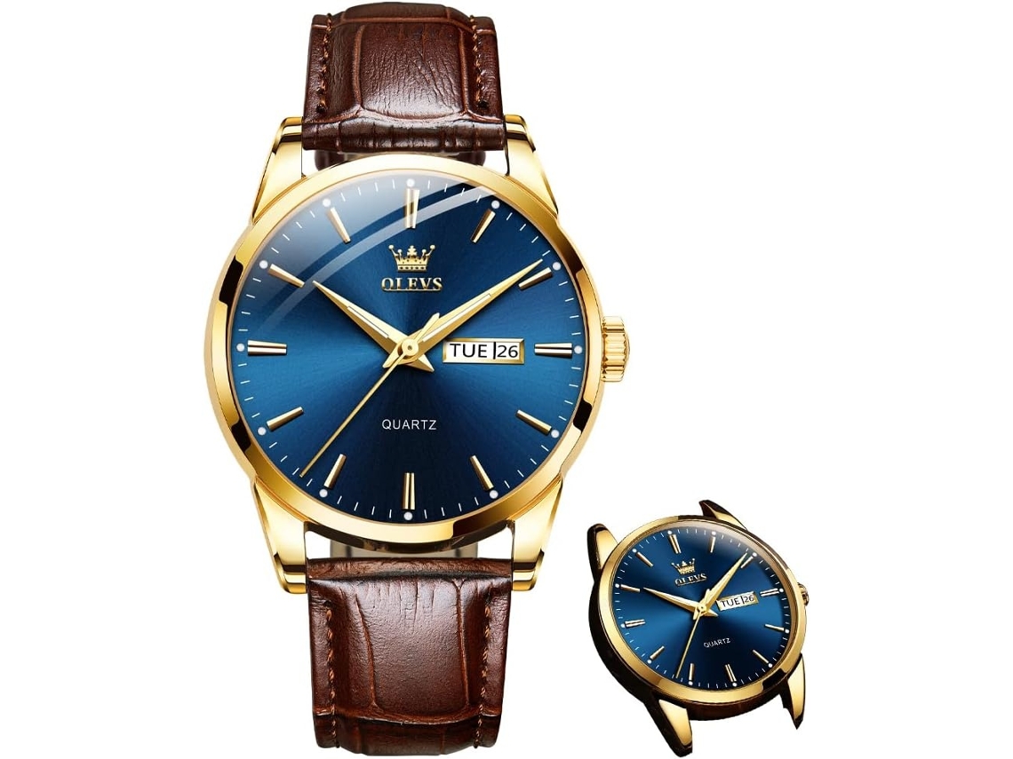 Lurelia Relógio Masculino, Movimento De Quartzo, Data/calendário, Luminoso, 39 Mm, Aço Inoxidável, Couro, Azul, Castanho
