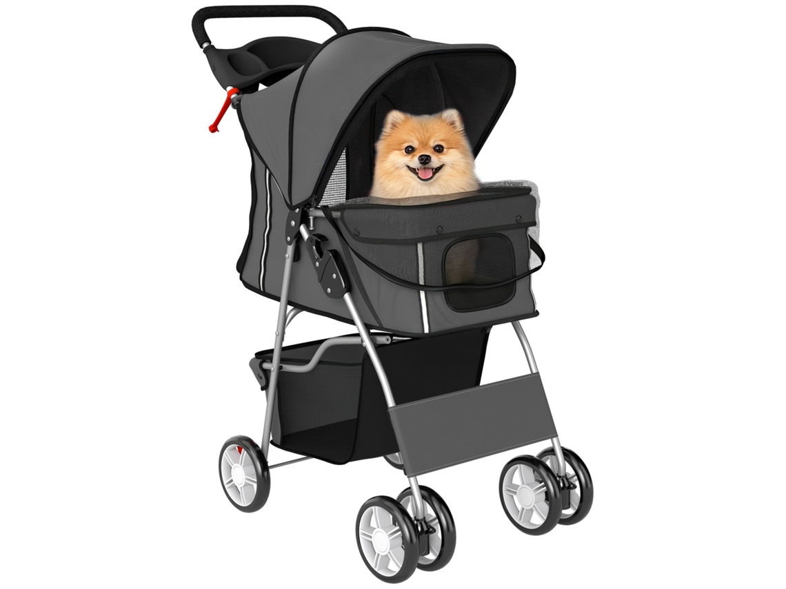 Carrinho Pequeno para Cães com Cesta de Armazenamento, Suporte para Copos, Rodas e Almofada Lavável 77x44x102 Cm, Cinza Escuro