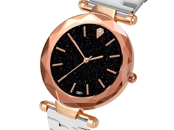 Relógio de Pulso Feminino de Quartzo com Mostrador Estrelado Pulseira de Aço Prata Casual Elegante