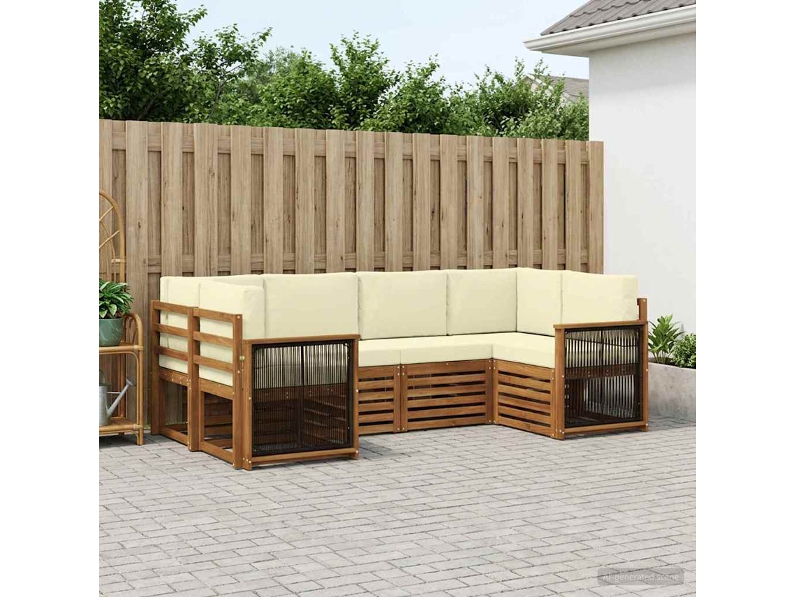 Vidaxl Conjunto De Sofá Sectional Com Almofada 5 Pcs Natural E Creme