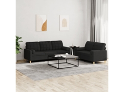 Vidaxl 2 Pcs Conjunto De Sofás Com Almofadas Tecido Preto