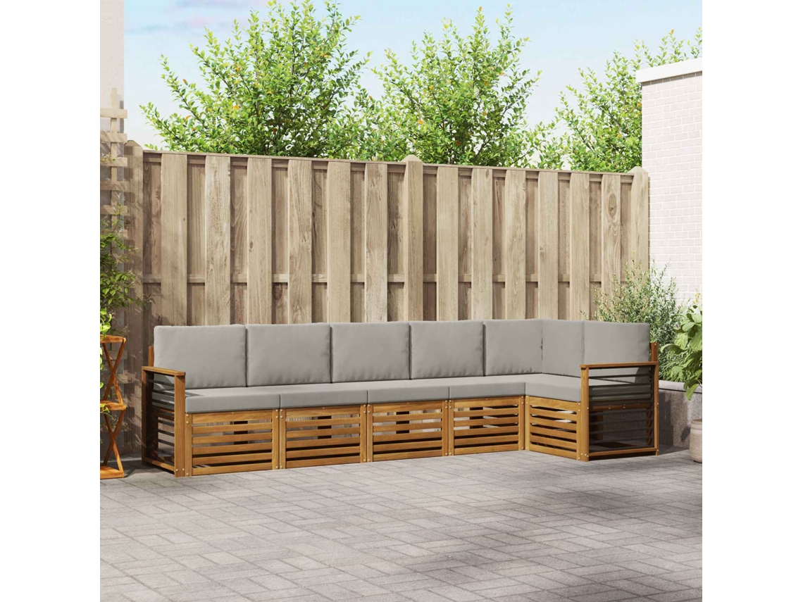 Vidaxl Conjunto De Sofá Sectional 6 Pcs Cinza Natural E Claro