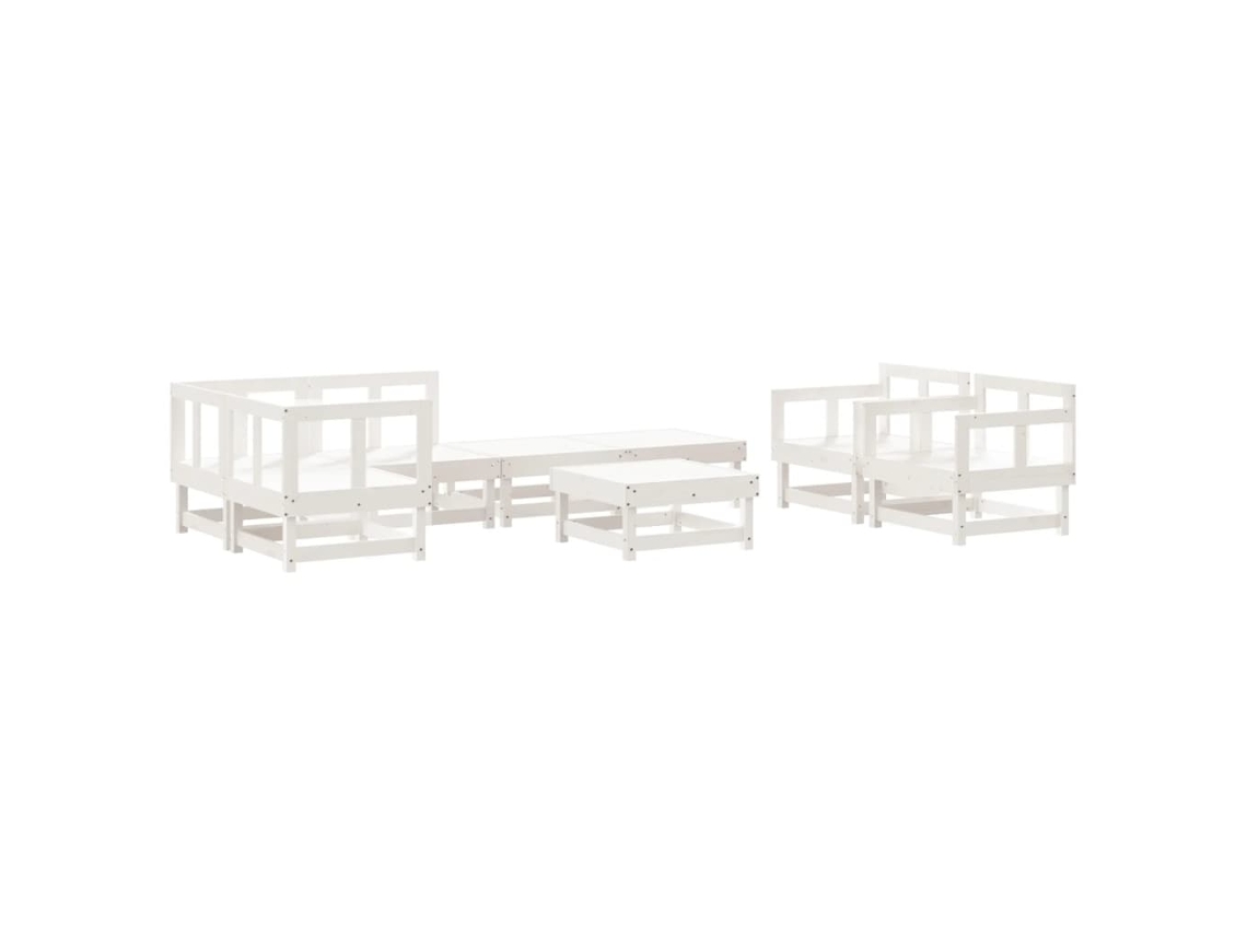 8 Pcs Conjunto Lounge de Jardim Pinho Maciço Branco MAISON EXCLUSIVE