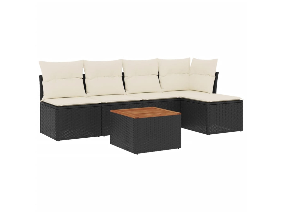 Conjunto Sofás de Jardim 6 Pcs com Almofadões Vime Pe Preto MAISON EXCLUSIVE (6 pcs)