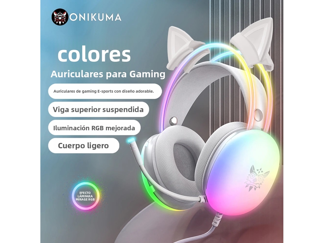 Fones de Ouvido MDUG Profissional para Jogos, Orelhas de Gato RGB, Microfone, Conexão com Fio