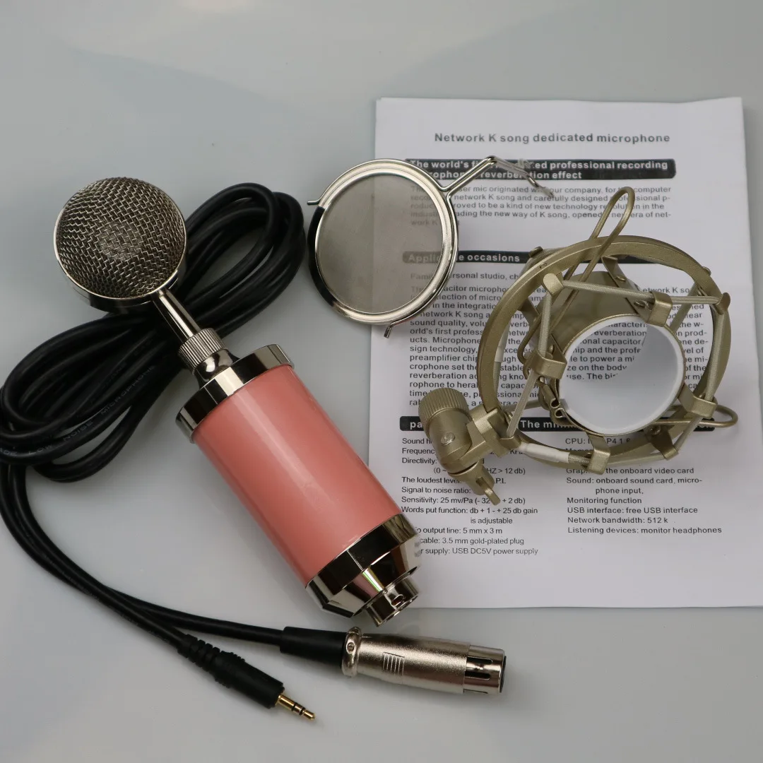 Microfone de Karaokê Condensador MDUG com fio retrô rosa